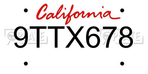 9TTX678 California License Plate