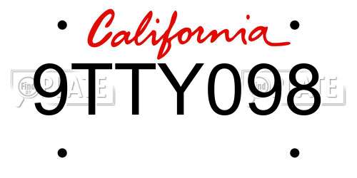 9TTY098 California License Plate