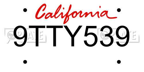 9TTY539 California License Plate