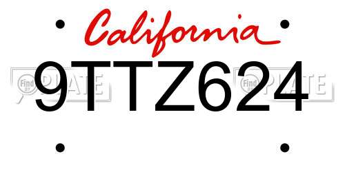 9TTZ624 California License Plate