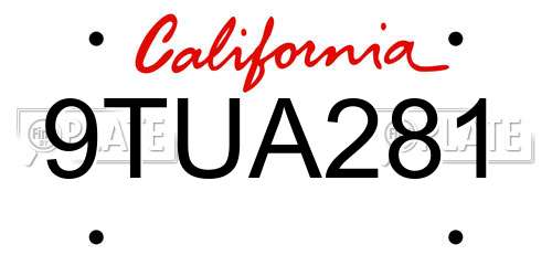 9TUA281 California License Plate