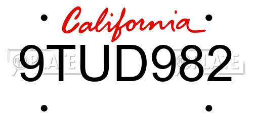 9TUD982 California License Plate