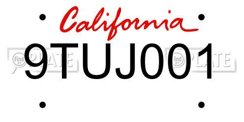 9TUJ001 California License Plate