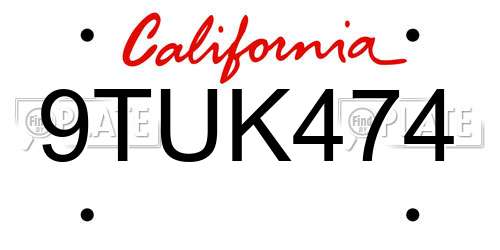 9TUK474 California License Plate
