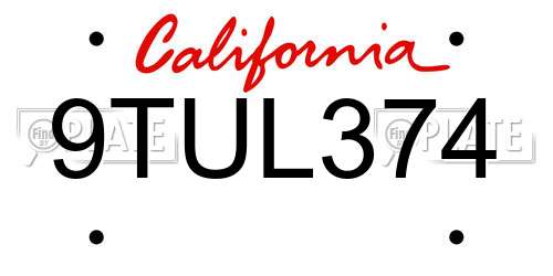 9TUL374 California License Plate