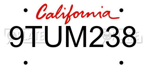 9TUM238 California License Plate