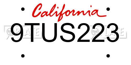 9TUS223 California License Plate
