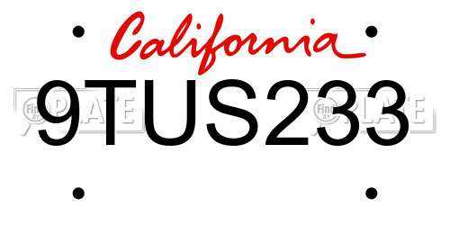 9TUS233 California License Plate
