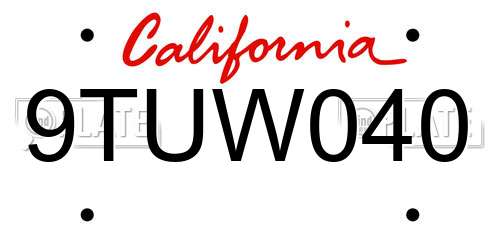 9TUW040 California License Plate