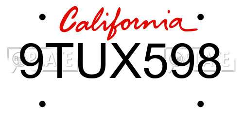 9TUX598 California License Plate