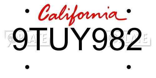 9TUY982 California License Plate
