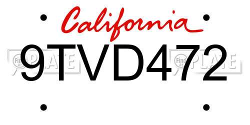 9TVD472 California License Plate