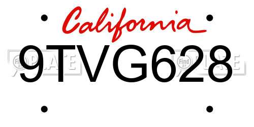 9TVG628 California License Plate