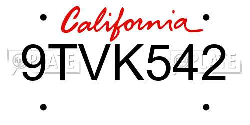 9TVK542 California License Plate