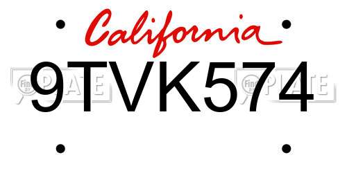 9TVK574 California License Plate