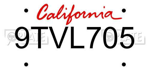 9TVL705 California License Plate