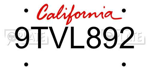 9TVL892 California License Plate