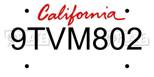 9TVM802 California License Plate
