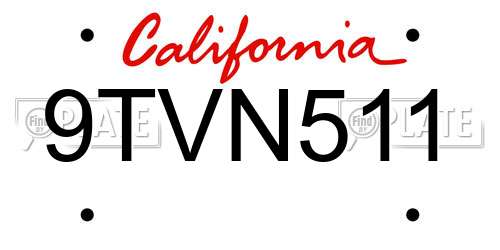 9TVN511 California License Plate