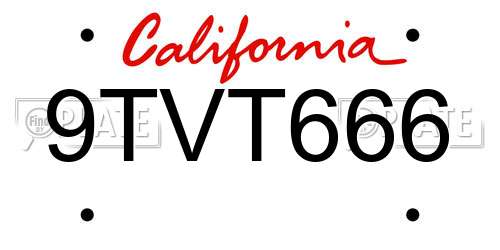 9TVT666 California License Plate
