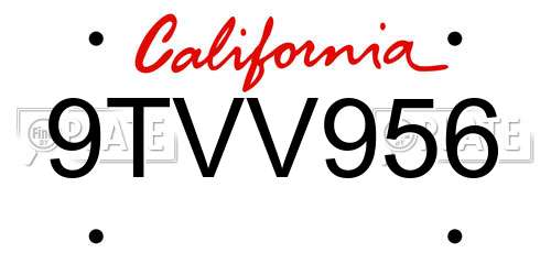 9TVV956 California License Plate