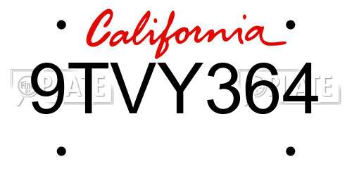 9TVY364 California License Plate