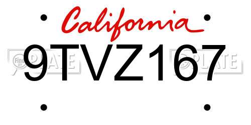 9TVZ167 California License Plate