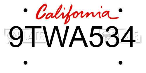 9TWA534 California License Plate