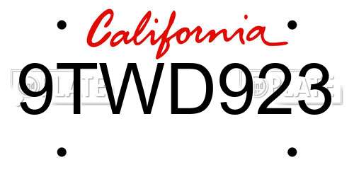 9TWD923 California License Plate