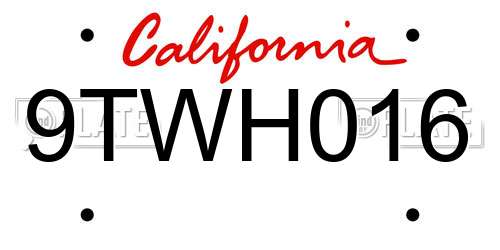 9TWH016 California License Plate