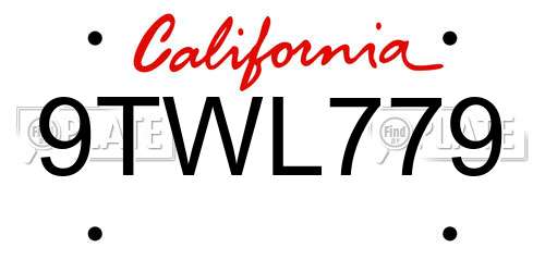 9TWL779 California License Plate