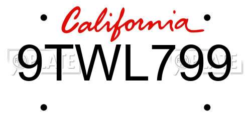 9TWL799 California License Plate