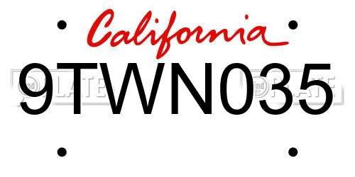 9TWN035 California License Plate