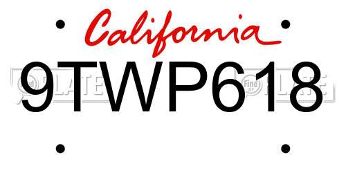 9TWP618 California License Plate
