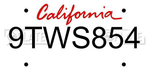 9TWS854 California License Plate