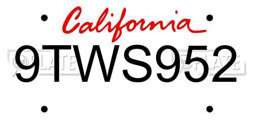 9TWS952 California License Plate