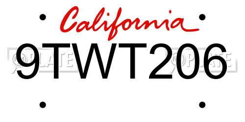 9TWT206 California License Plate