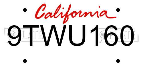 9TWU160 California License Plate