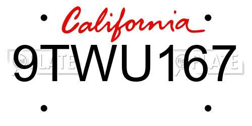 9TWU167 California License Plate