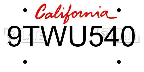 9TWU540 California License Plate