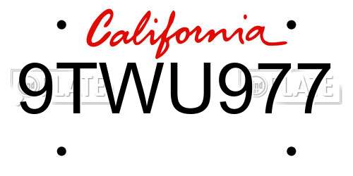 9TWU977 California License Plate