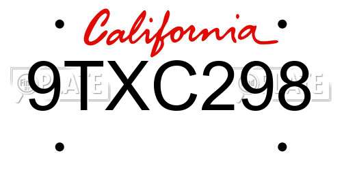 9TXC298 California License Plate