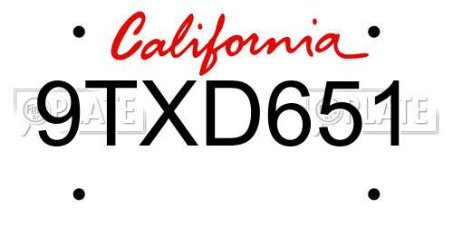 9TXD651 California License Plate
