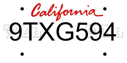 9TXG594 California License Plate