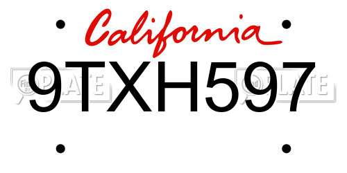 9TXH597 California License Plate