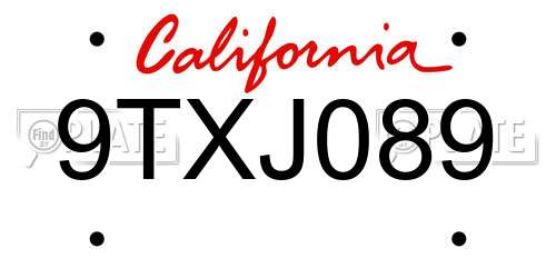 9TXJ089 California License Plate
