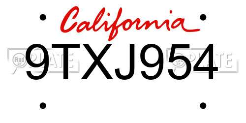 9TXJ954 California License Plate