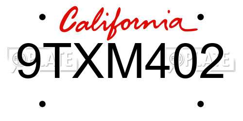 9TXM402 California License Plate