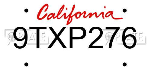 9TXP276 California License Plate