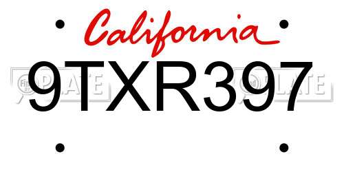 9TXR397 California License Plate